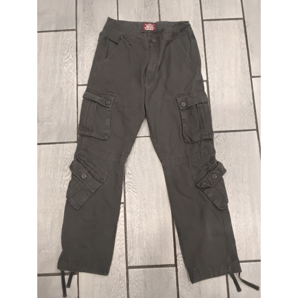 Matchstick Mens Cargo Pants Charcoal Grey Multi-Pocket Utility Trousers Size 30